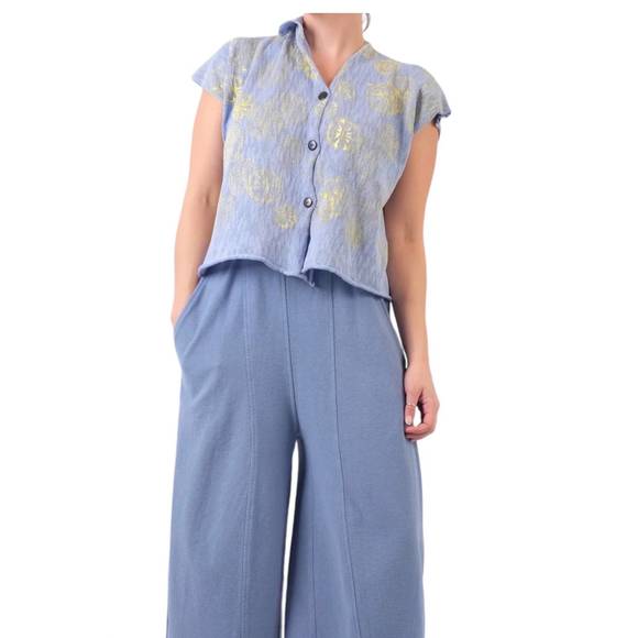 NEW PAPER TEMPLES v-neckline cardy shirt in capri ombre citrus - Picture 1 of 2